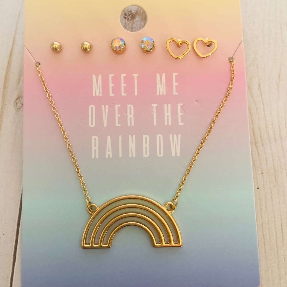 Rainbow necklace and 3 sets of earrings